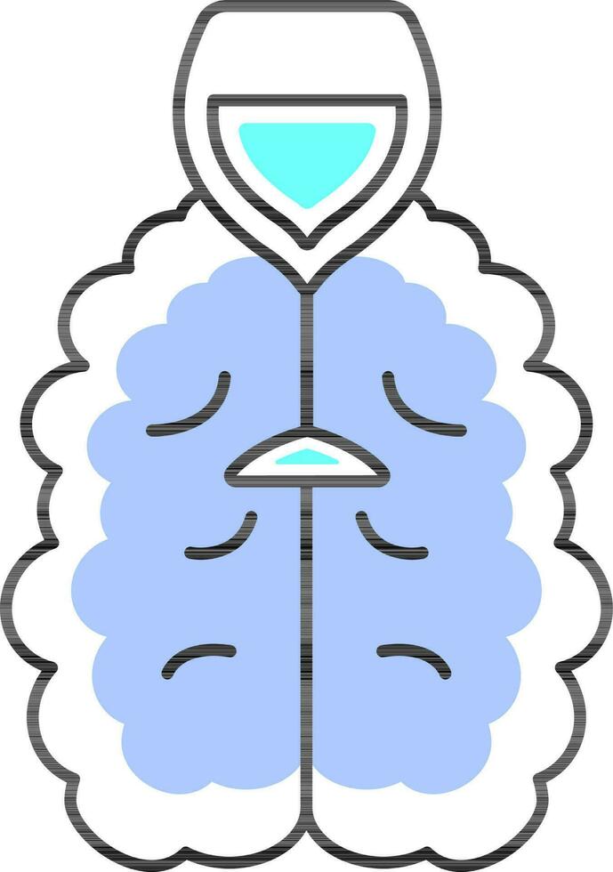 Wine Glass With Brain Icon In Blue Color. vector