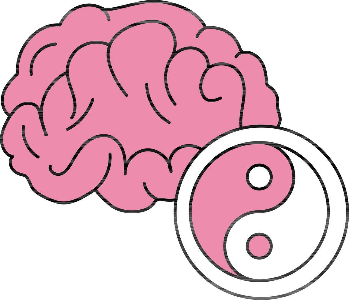 Yin Yang Symbol With Brain Icon In Pink And White Color. vector