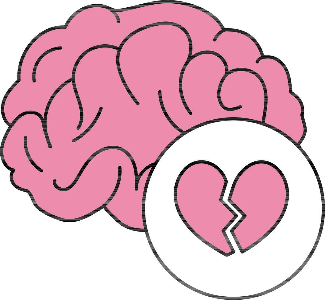 Heart Broken With Brain Icon In Pink Color. vector