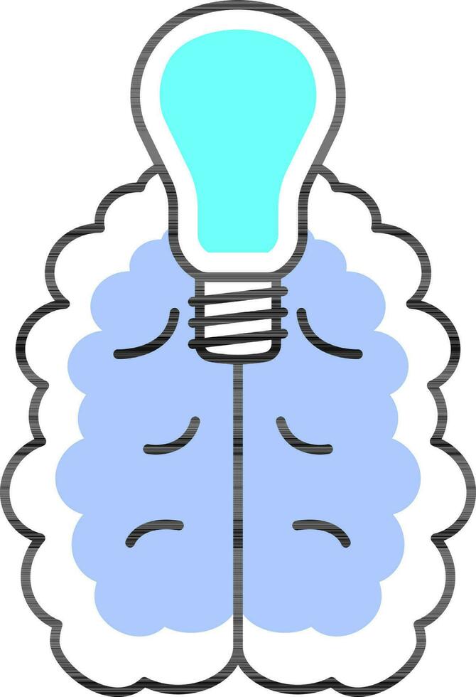Blue Light Bulb With Brain Icon In Flat Style. vector