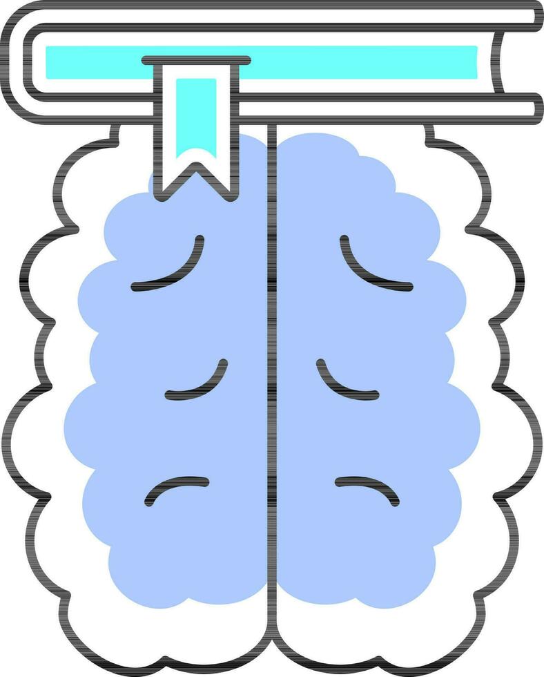 Book With Brain Blue Icon In Flat Style. vector