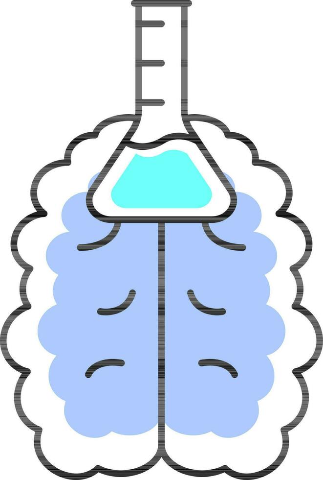 Flat Style Brain With Chemical Flask Blue Icon. vector