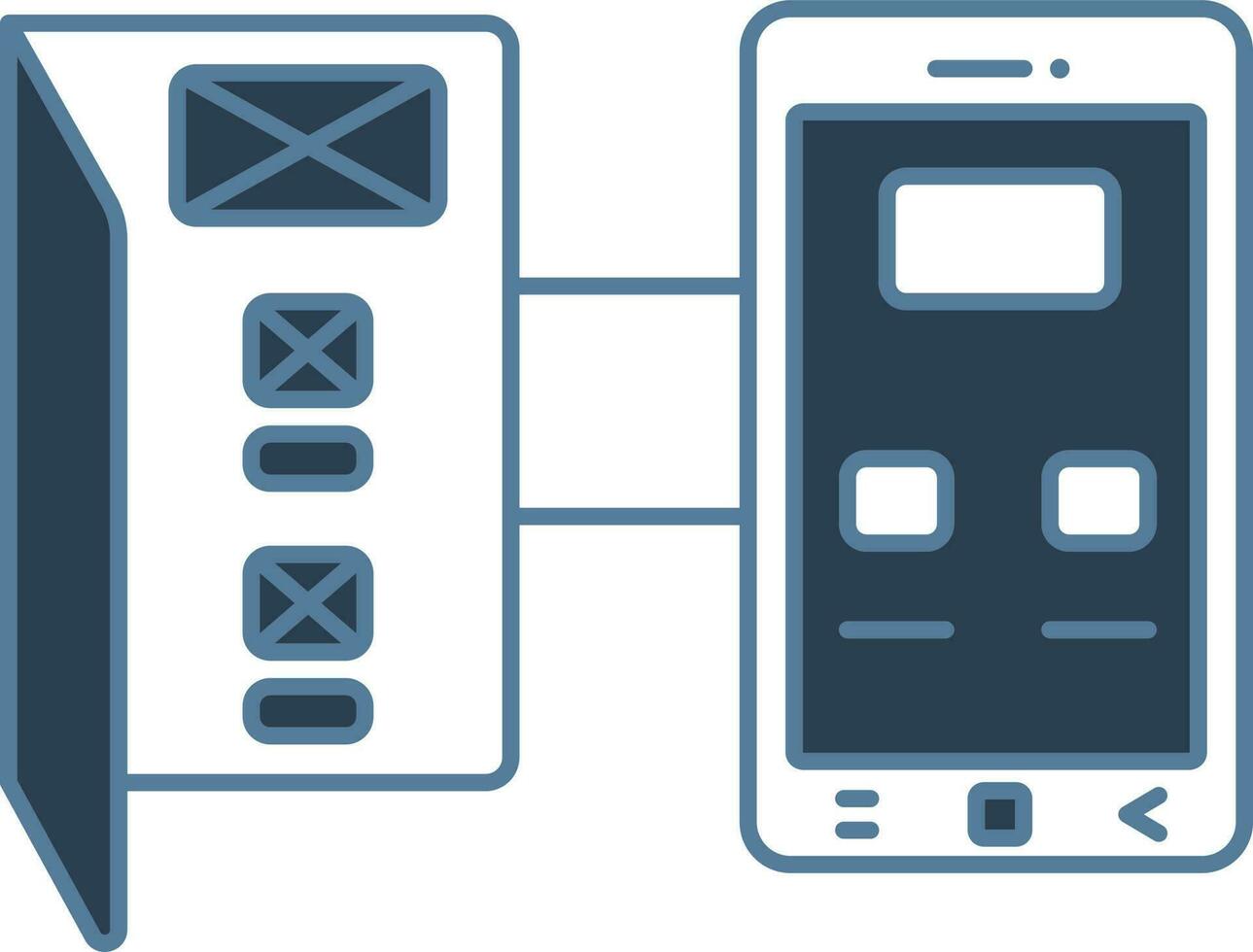 Flat Style Mobile Wireframe Blue and White Icon. vector