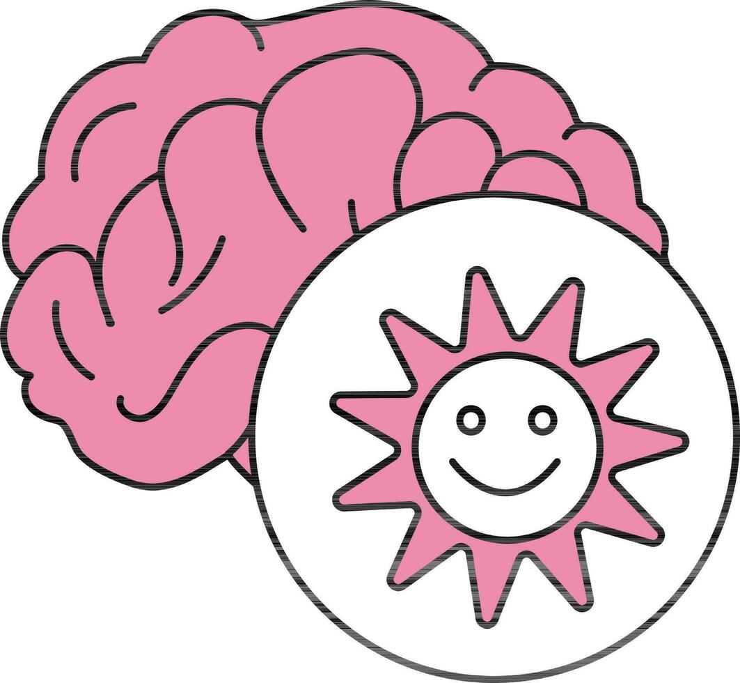 White And Pink Happy Sun With Brain Icon Or Symbol. vector