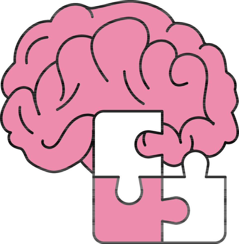 cerebro con rompecabezas icono en rosado y blanco color. vector