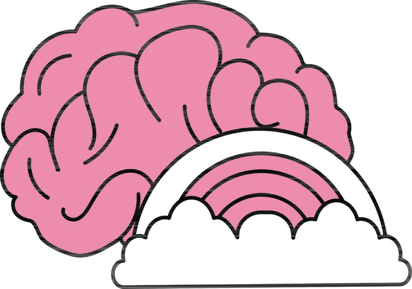 Rainbow With Brain Icon In Pink And White Color. vector