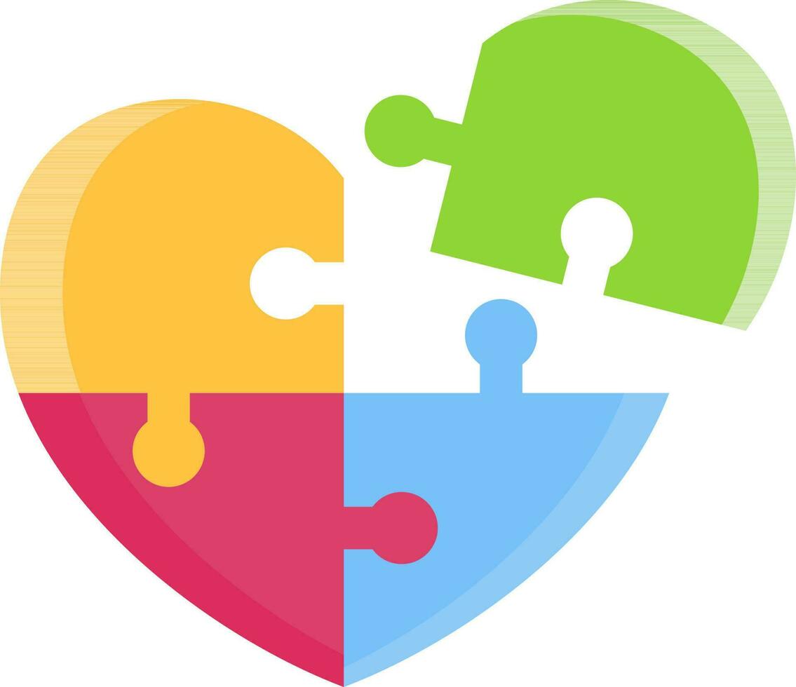 Illustration of Colorful Heart Shape Puzzle Icon in Flat Style. vector