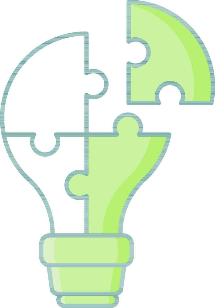 Green And White Color Puzzle Bulb Icon in Flat Style. vector