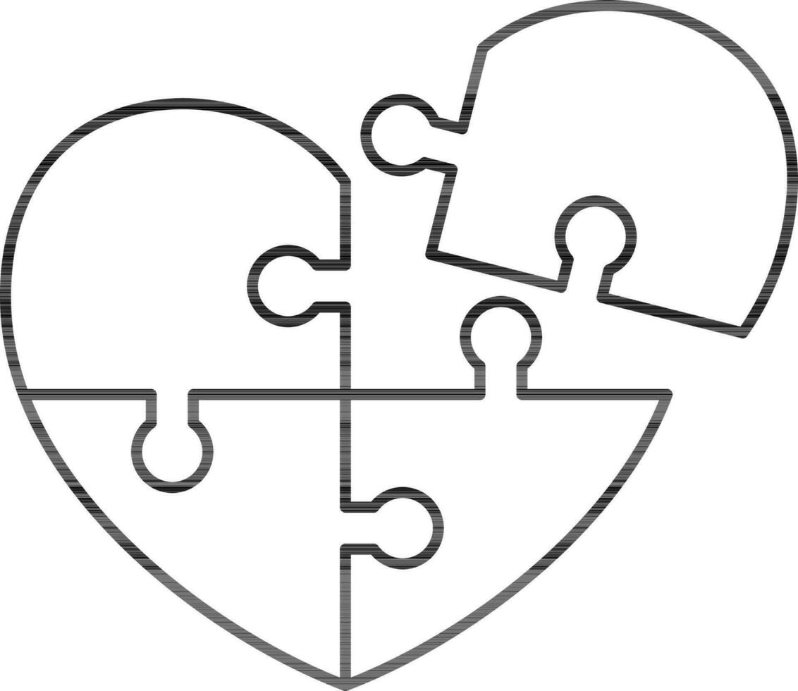 Illustration of Heart Shape Puzzle Icon in Black Outline. 24446188