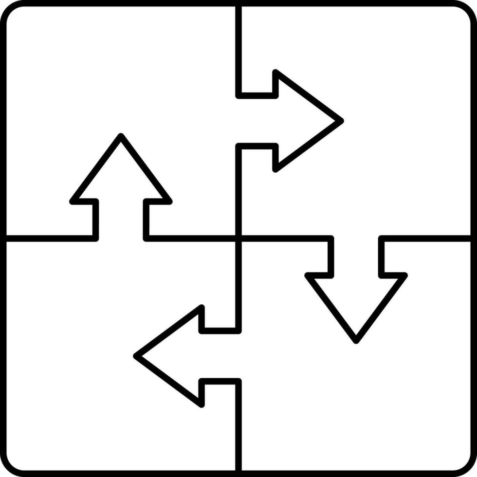 Illustration of Square Puzzle Icon in Black Outline. vector