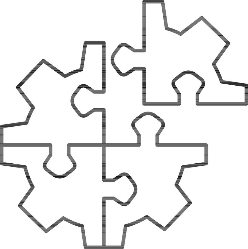 Illustration of Gear Shaped Puzzle Icon in Thin Line Art. vector