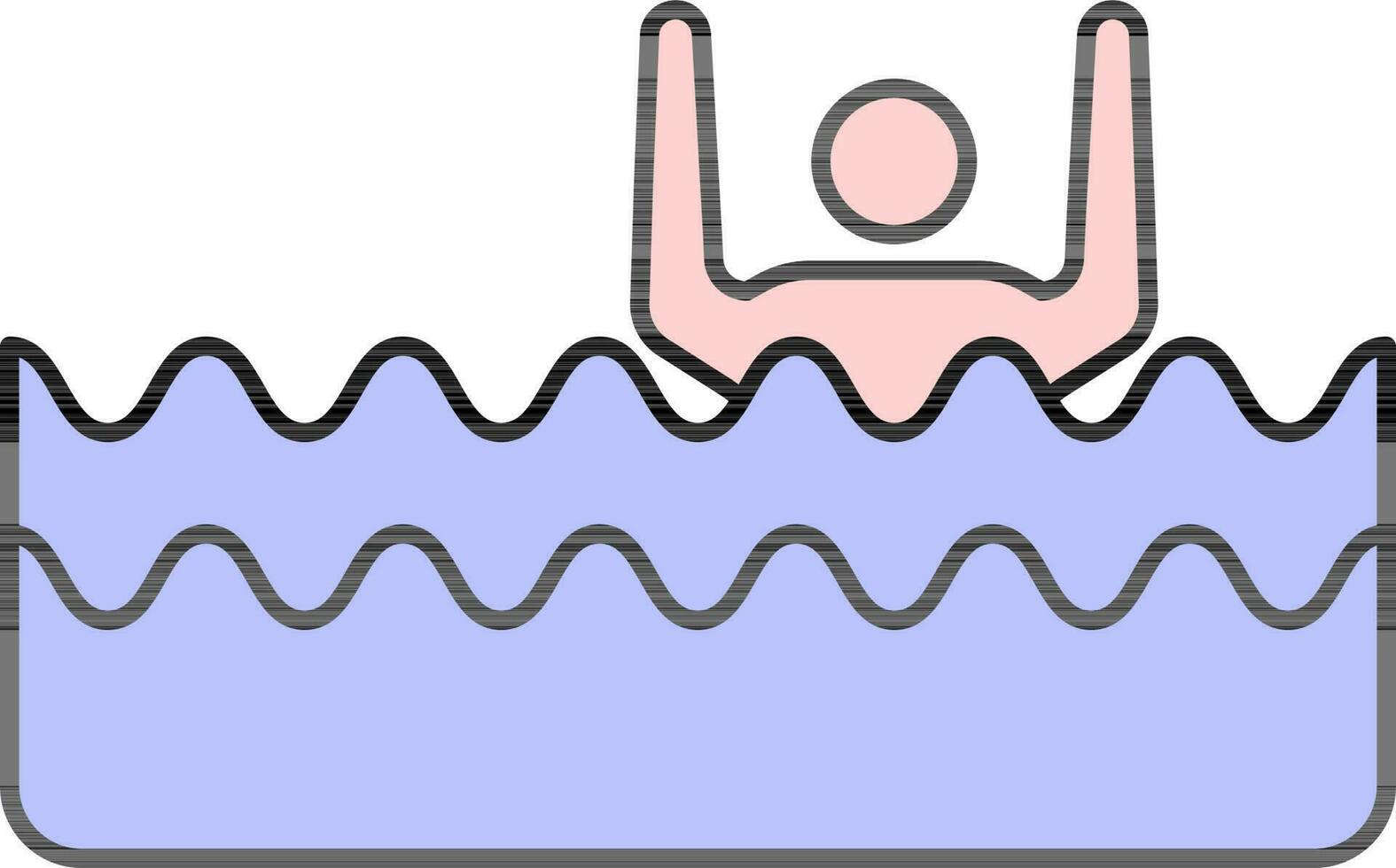 Drowning Icon In Peach And Blue Color. vector