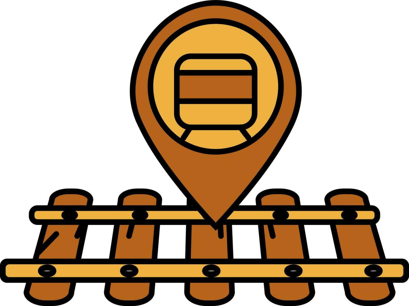 mapa puntero con ferrocarril icono en marrón y amarillo color. vector