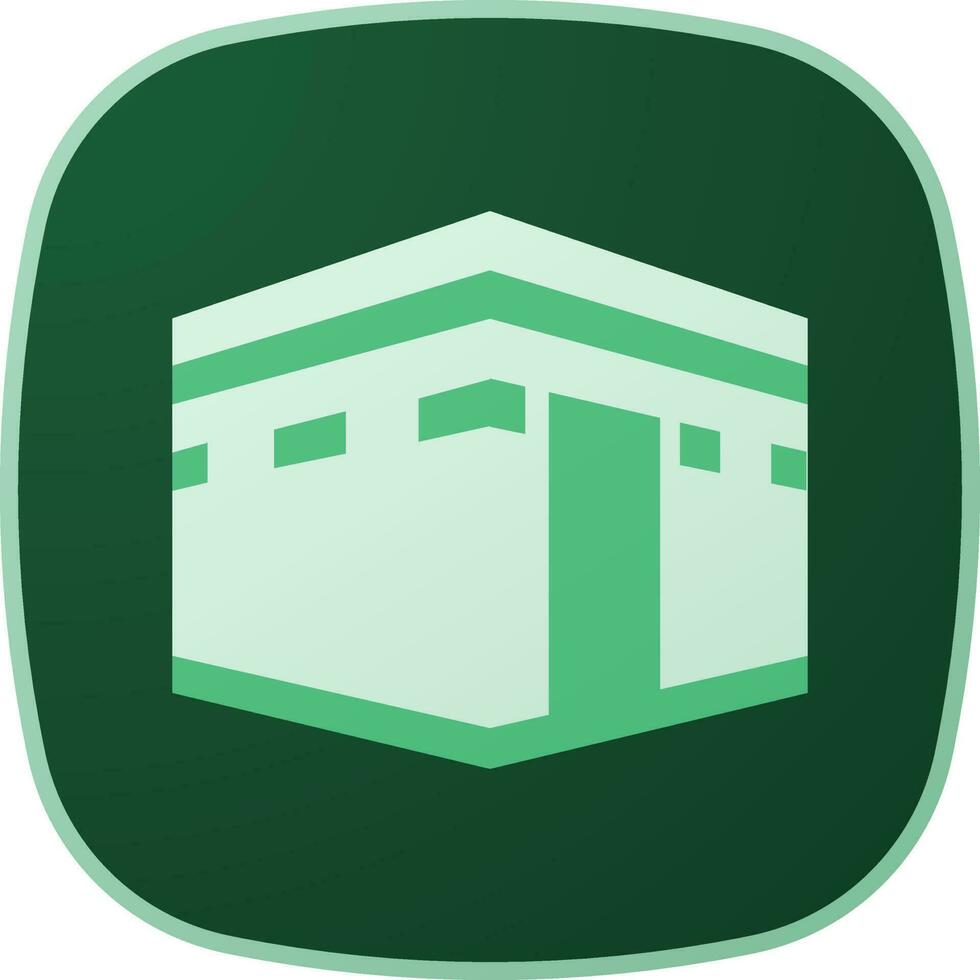 Kaaba Mecca Icon On Green Background. vector