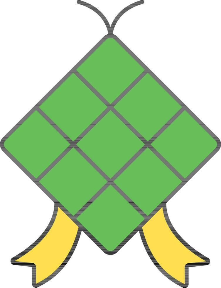 Illustration Of Ketupat Icon In Green And Yellow Color. vector