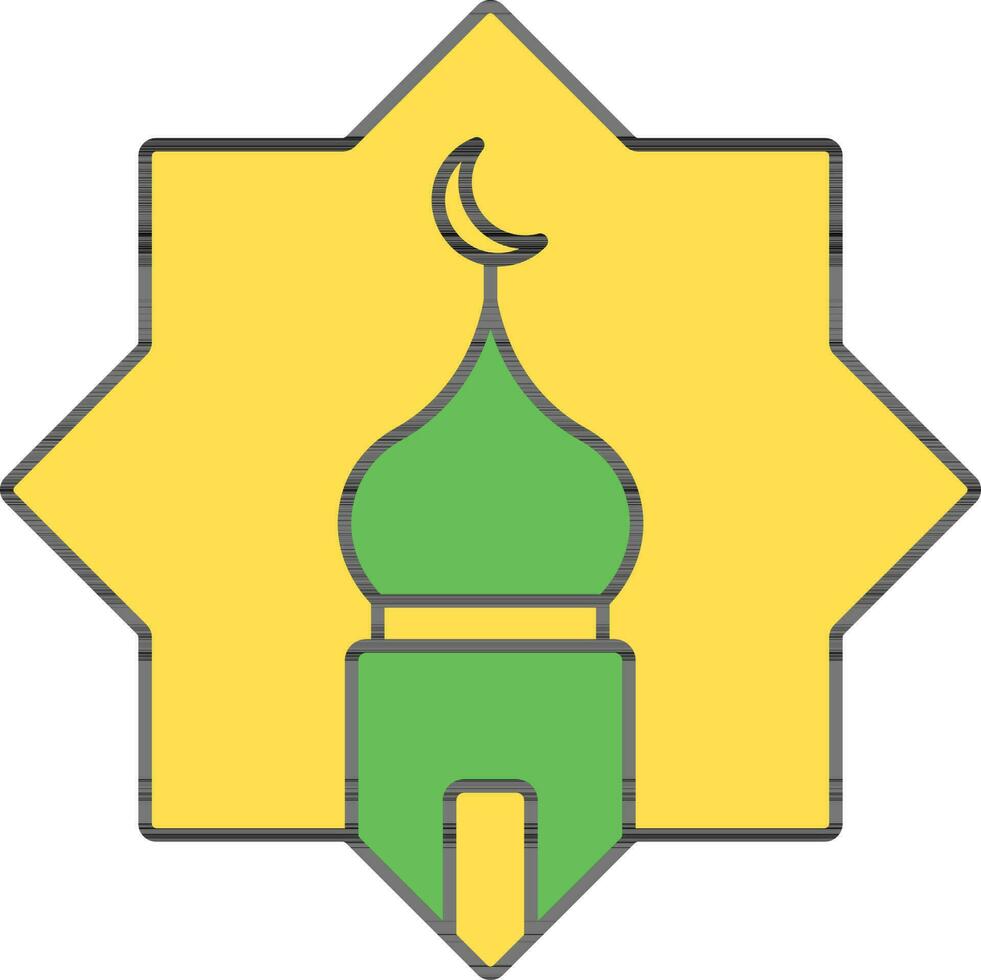 Rub El Hizb With Mosque Icon In Green And Yellow Color. vector