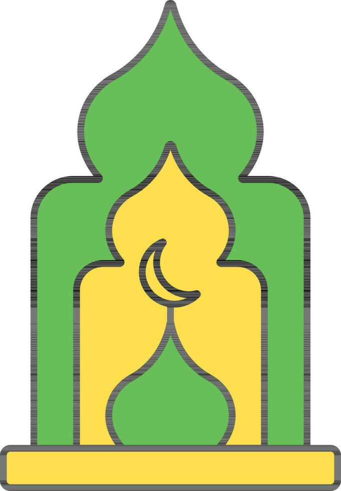 Illustration Of Mosque Window Icon In Green And Yellow Color. vector