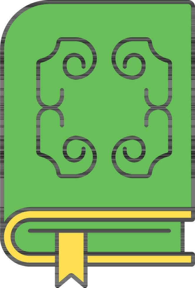 Isolated Quran Book Icon In Green And Yellow Color. vector