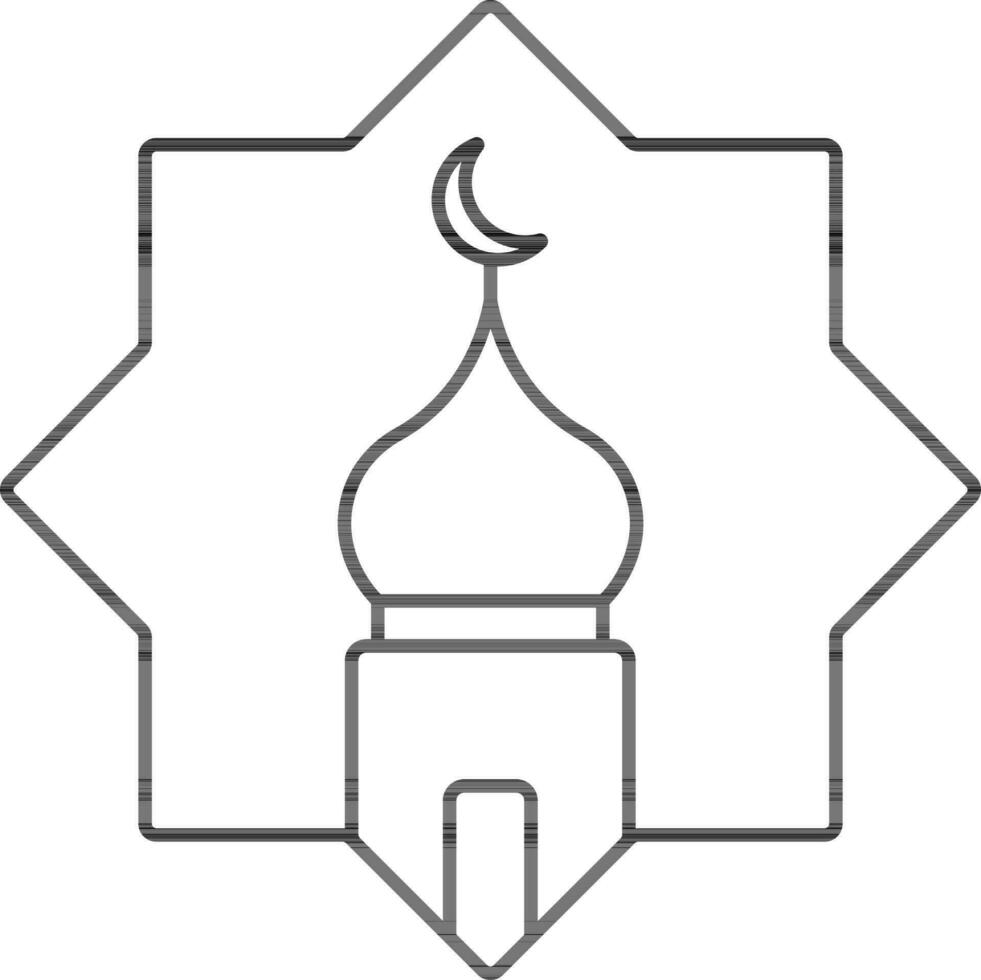 Black Outline Rub El Hizb With Mosque Icon. vector