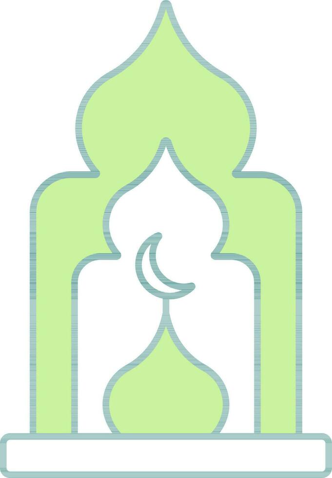 Illustration Of Mosque Window Icon In Green And White Color. vector