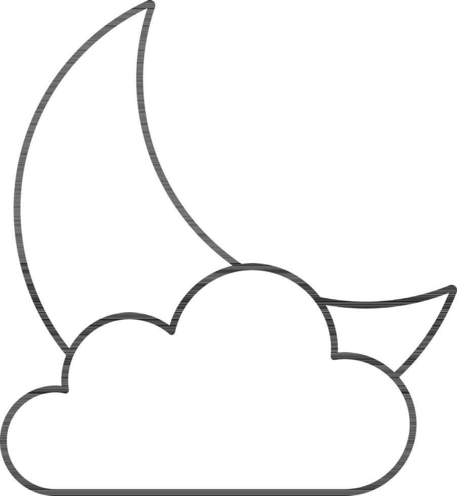 Line Art Crescent Moon With Cloud Icon. vector
