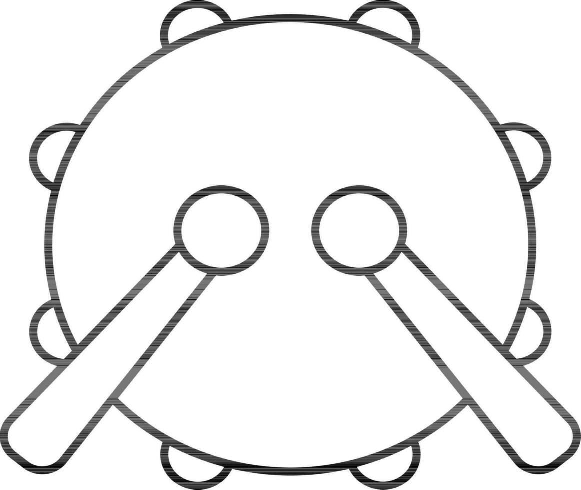 Tambourine Drum With Stick Icon In Outline Style. vector