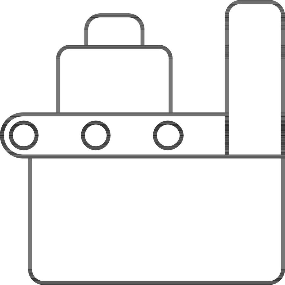 Briefcase Checking Conveyor Belt Icon In Black Outline. vector