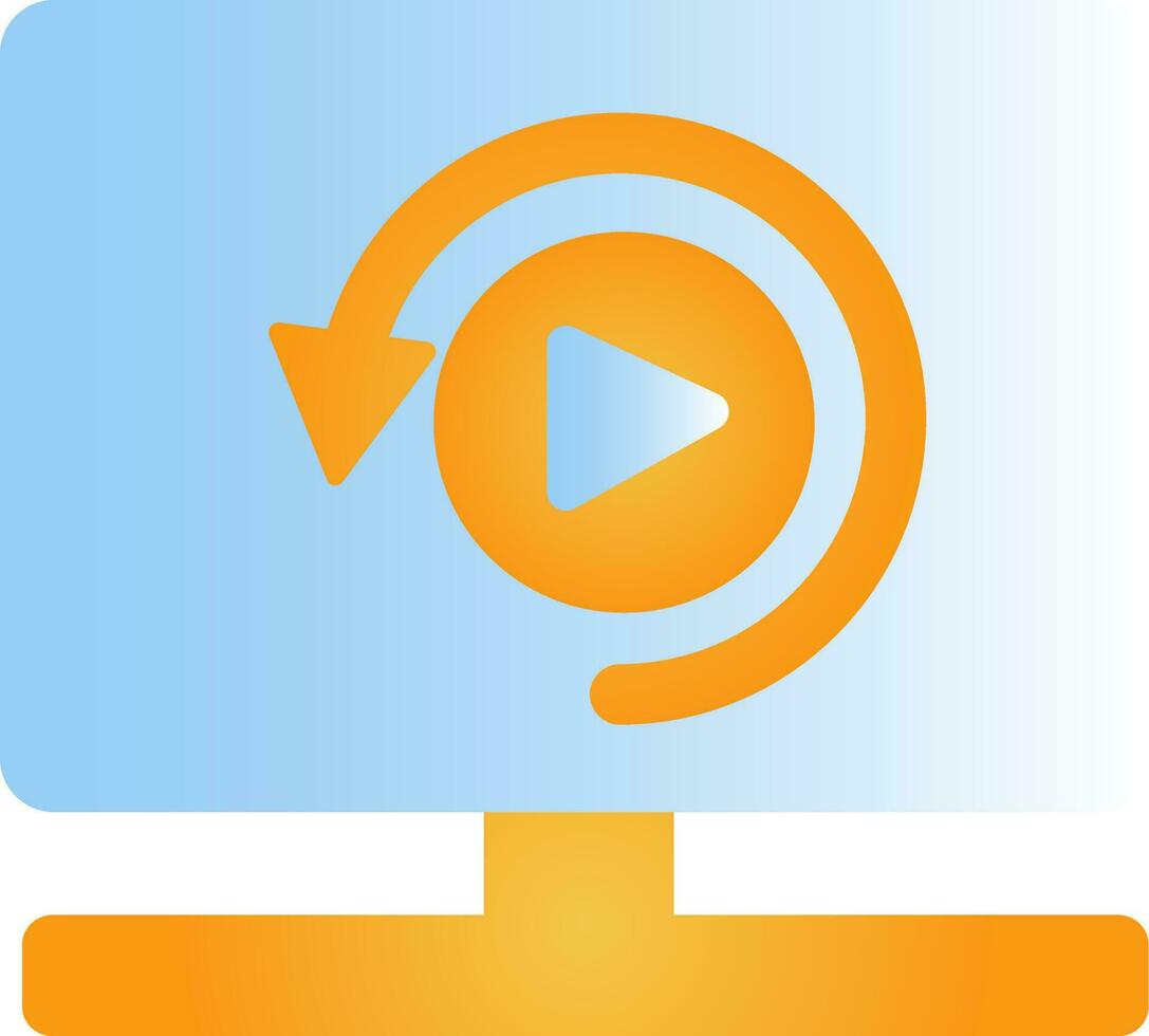 repetición vídeo en escritorio pantalla azul y naranja degradado icono. vector