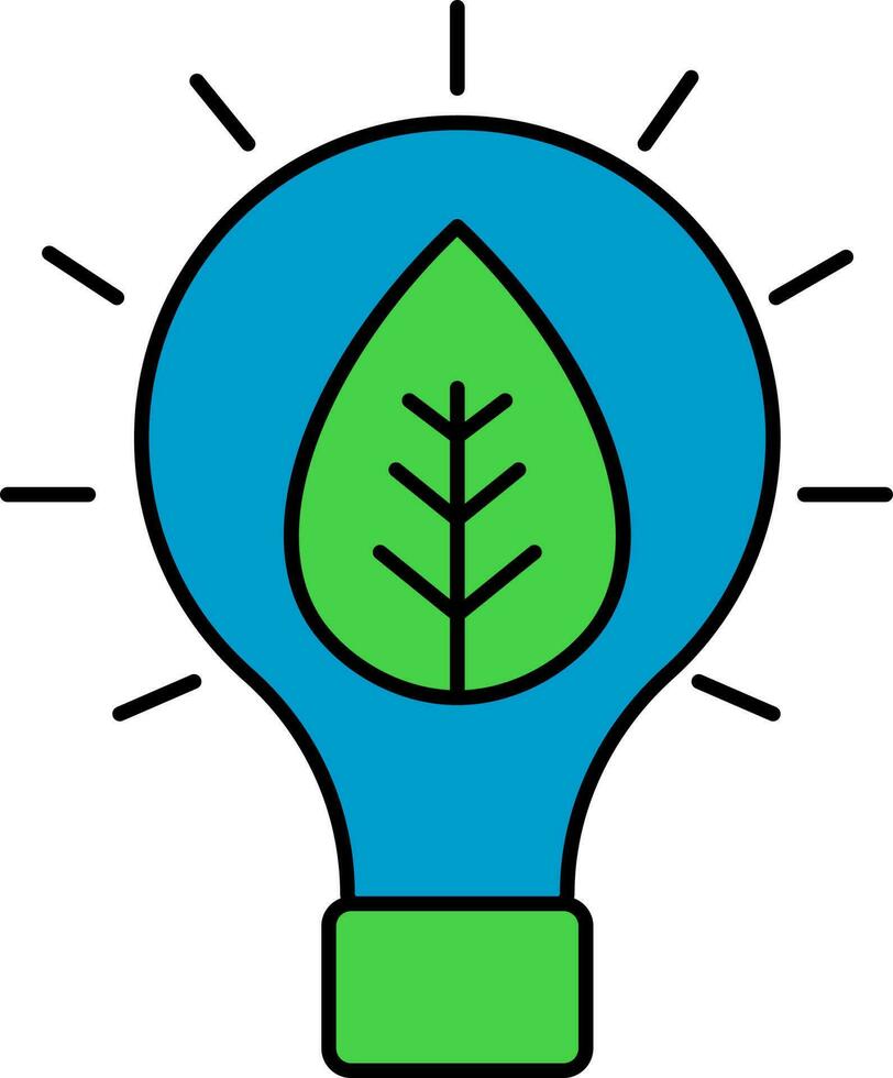 Flat Style Leaf In Bulb Green And Blue Icon. vector