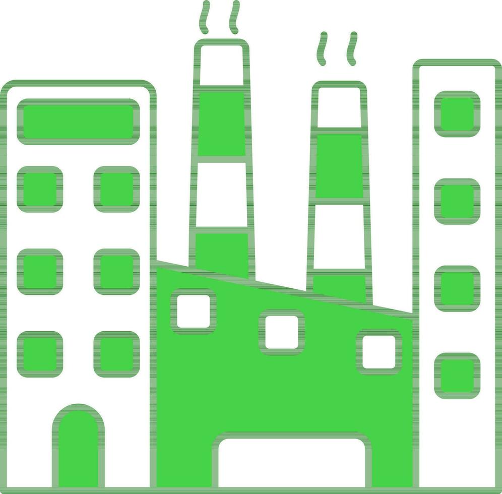 Flat Style Factory Green And White Icon. vector