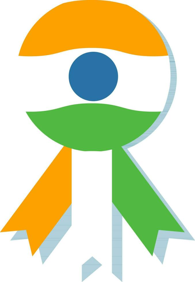 Indian Flag Badge With Ribbon Icon In Flat Style. vector