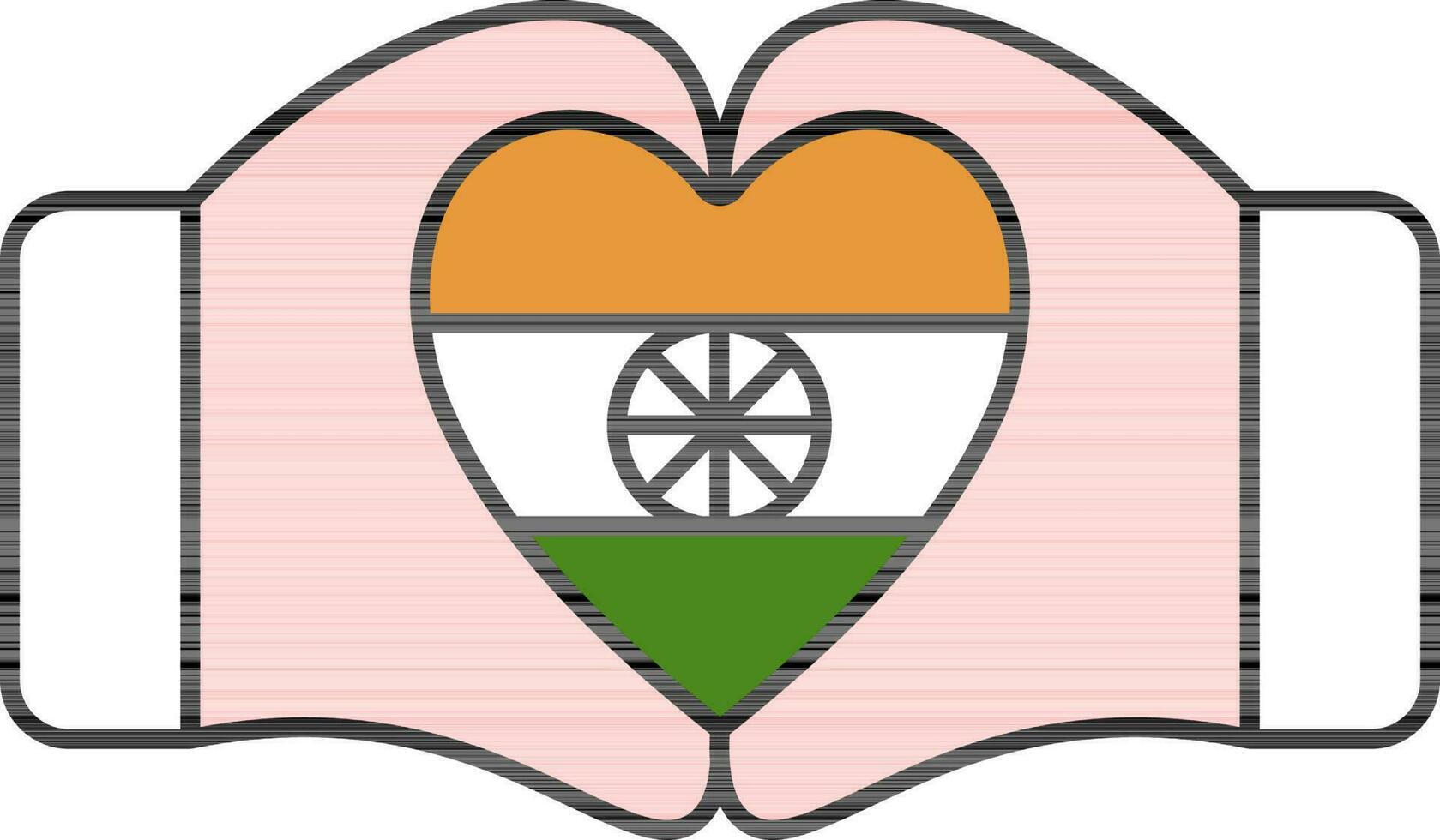 Indian Heart Flag Holding Hands Colorful Icon. vector