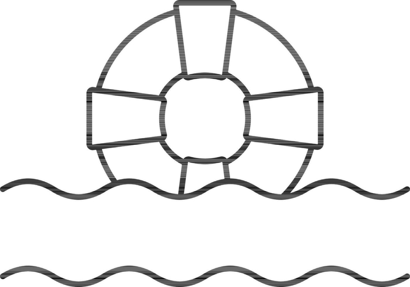 Lifebuoy On Wave Icon in Black Outline. vector