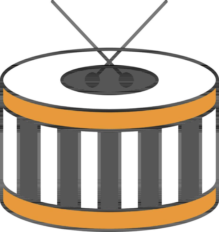 Snare Drum With Cross Stick Icon In Grey And Orange Color. vector
