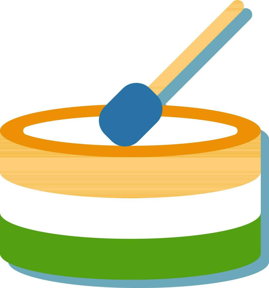 Tricolor Snare Drum With Stick Flat Icon. vector