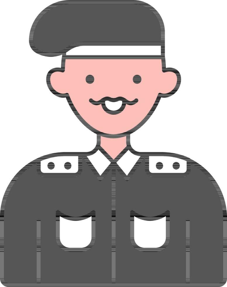 Army Man Cartoon Character Flat Icon In Grey And White Color. vector