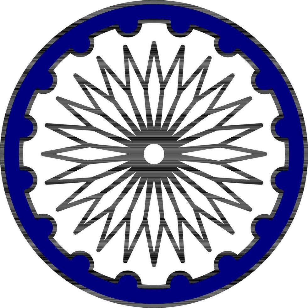 Ashoka Wheel Flat Icon In Blue And Black Color. vector