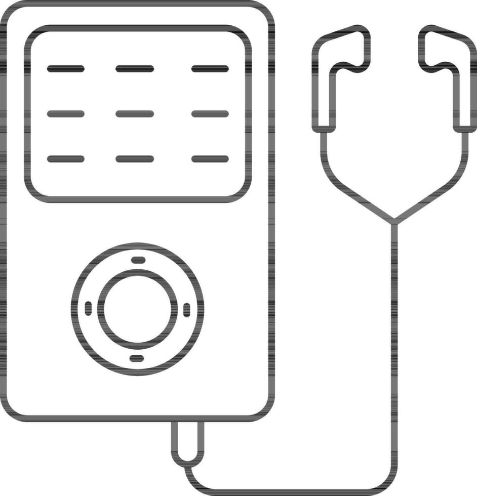 Ipod Music Player With Earphone Icon In Black Line Art. vector