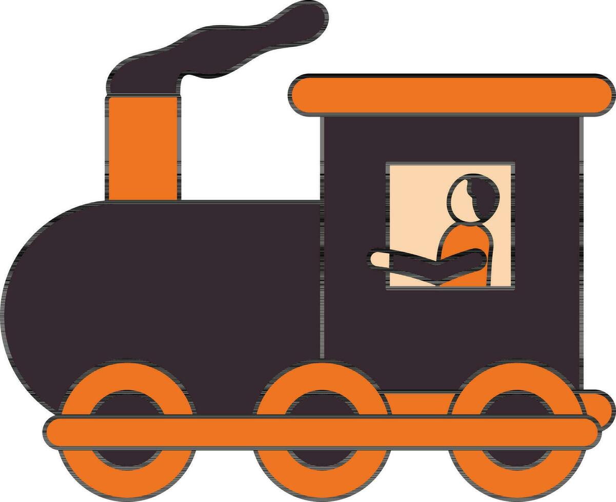 Orange And Magenta Man Driving Train Engine Icon. vector