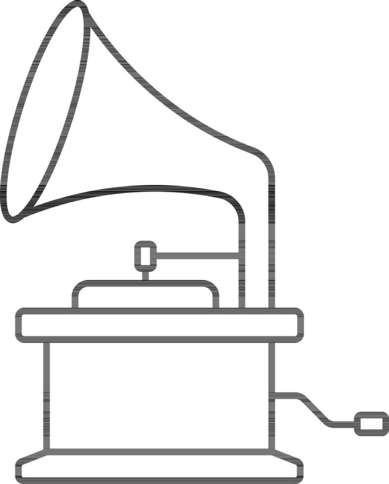 Gramophone Icon In Black Line Art. vector