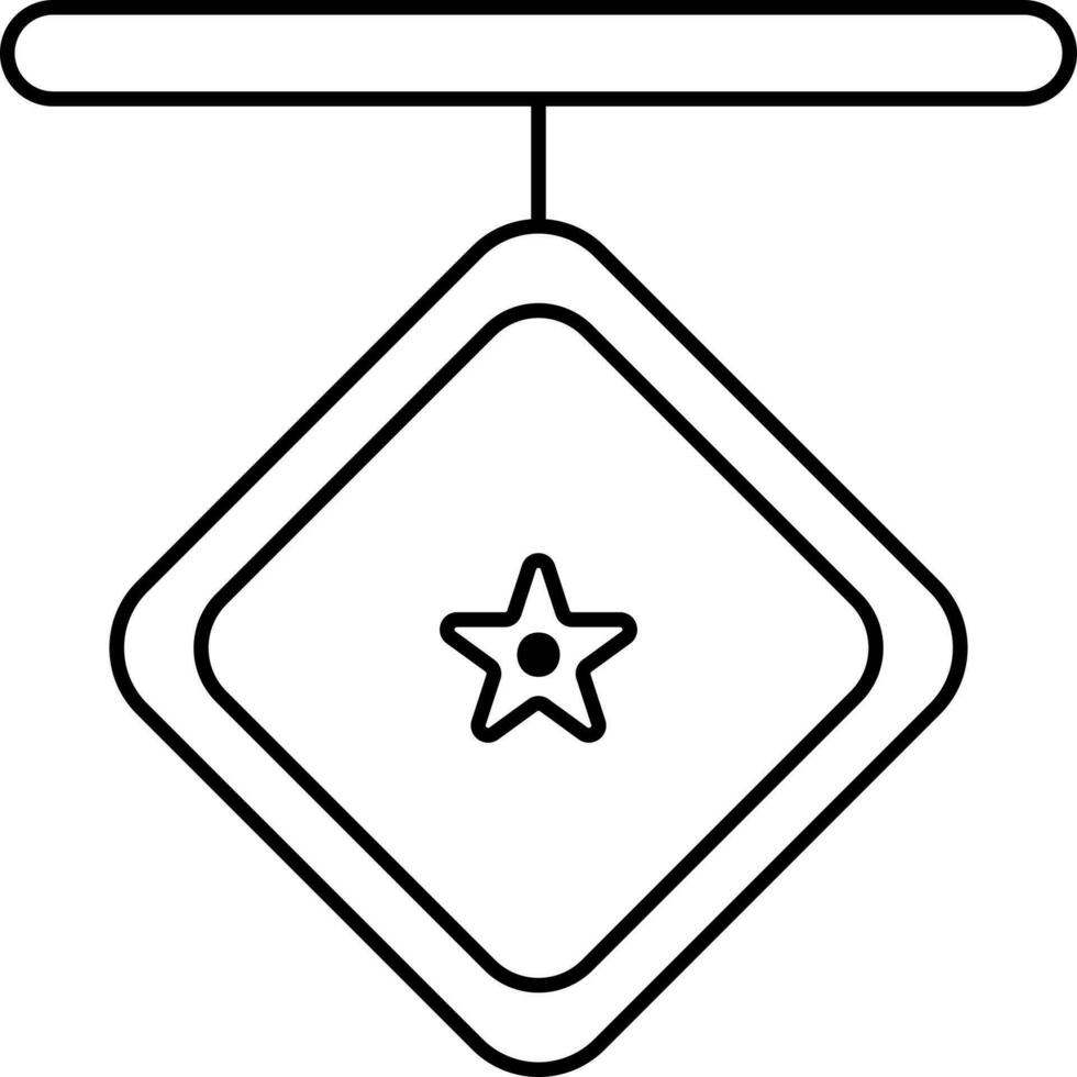 Star Square Medal Icon In Black Outline. vector