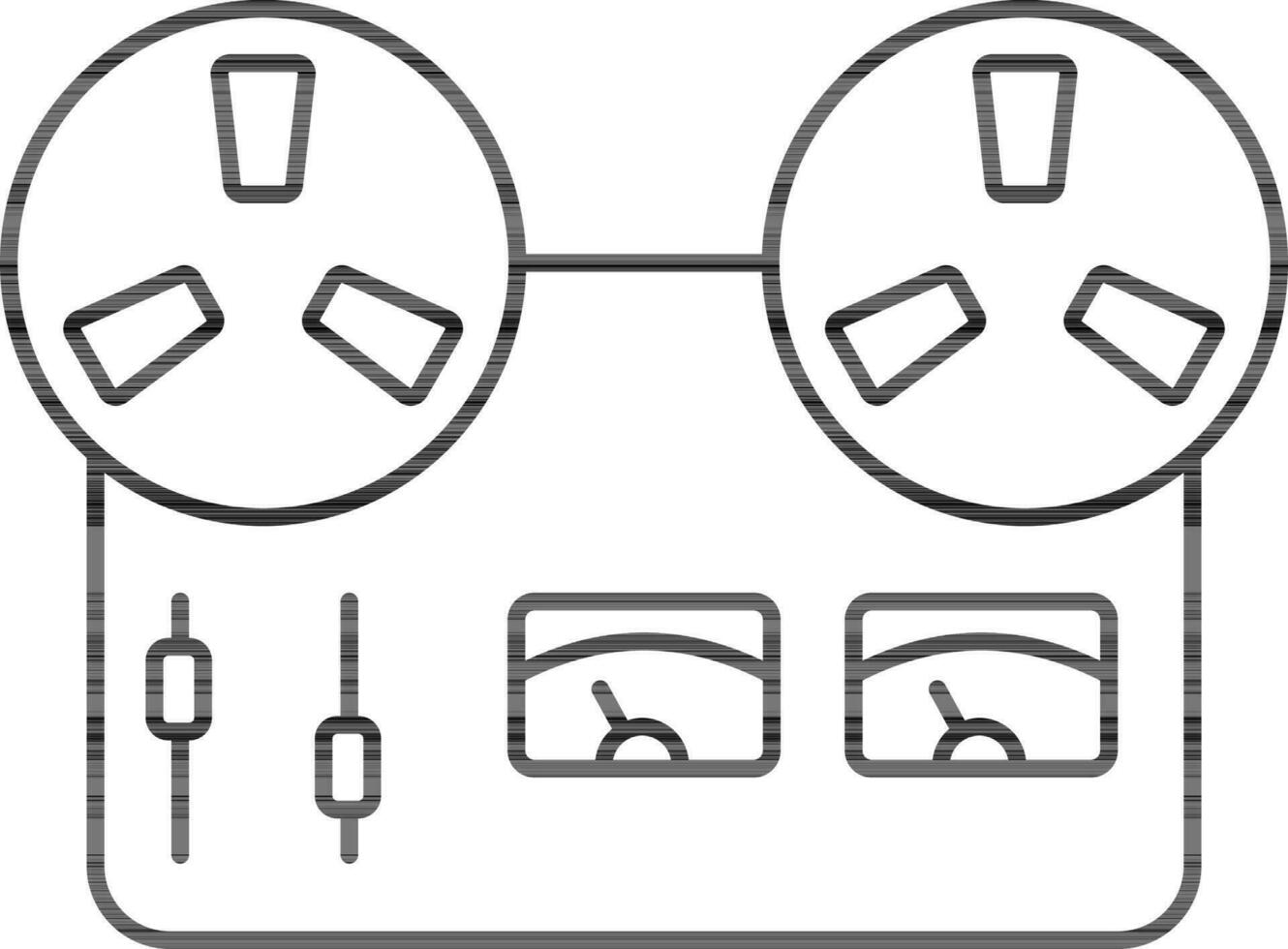 Reel Tape Recorder Icon In Black Outline. vector