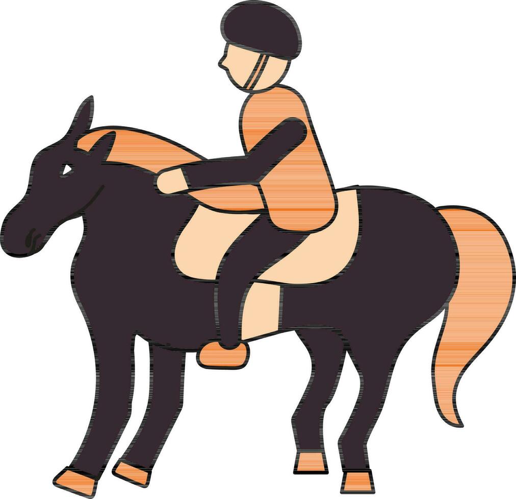Orange And Magenta Boy Riding A Horse Icon. vector