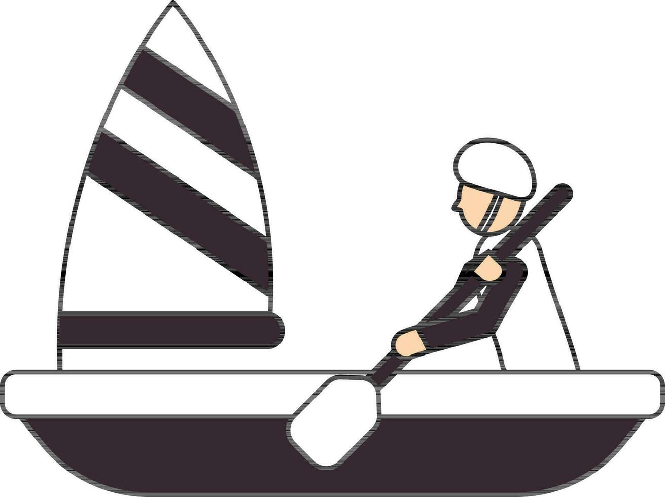 hombre conducción barco icono en blanco y magenta color. vector