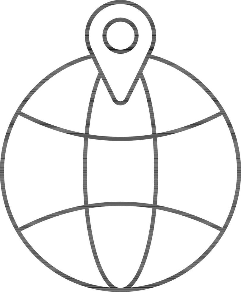 Map Pin On Global Icon In Black Line Art. vector