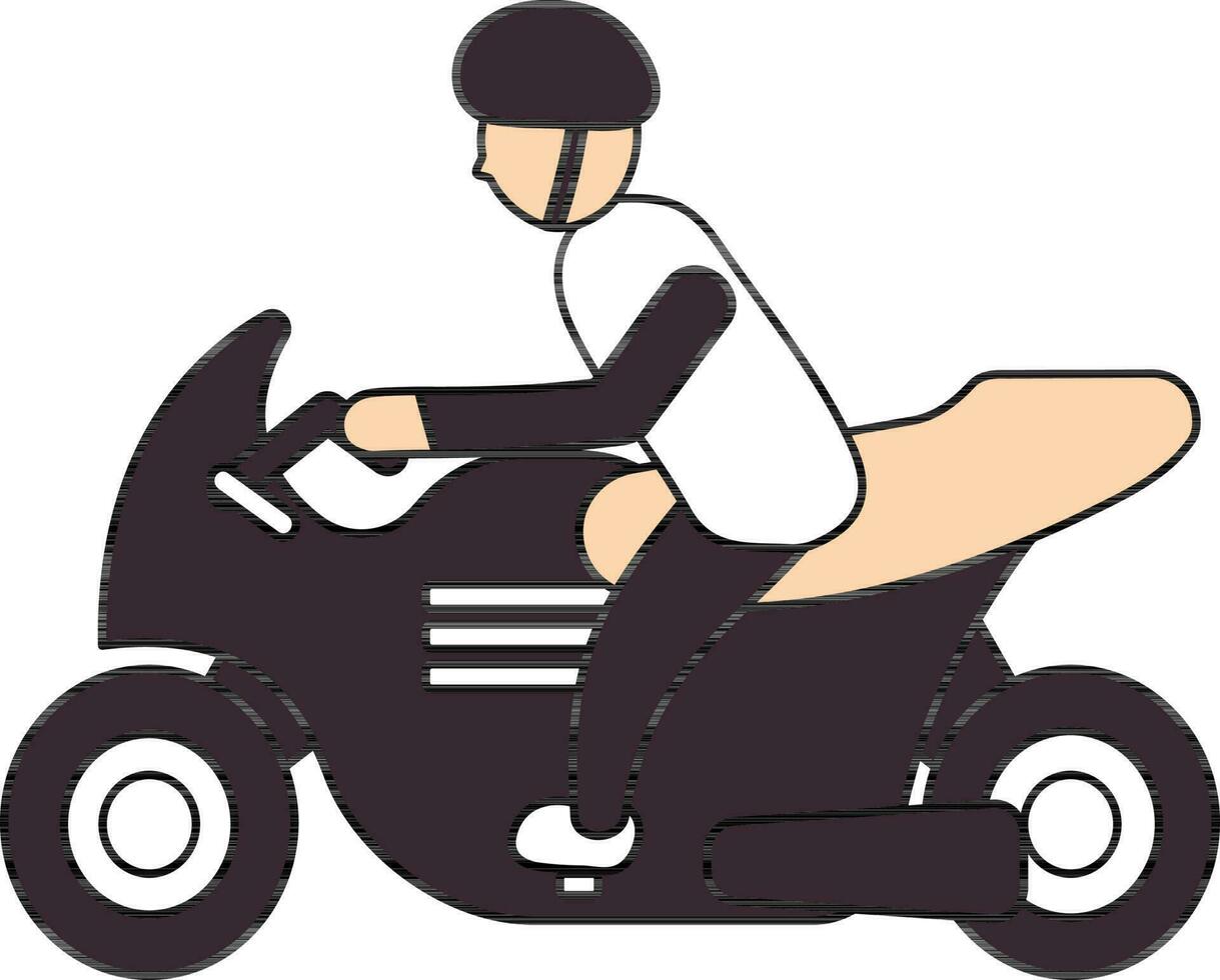 plano estilo hombre montando motocicleta icono o símbolo. vector