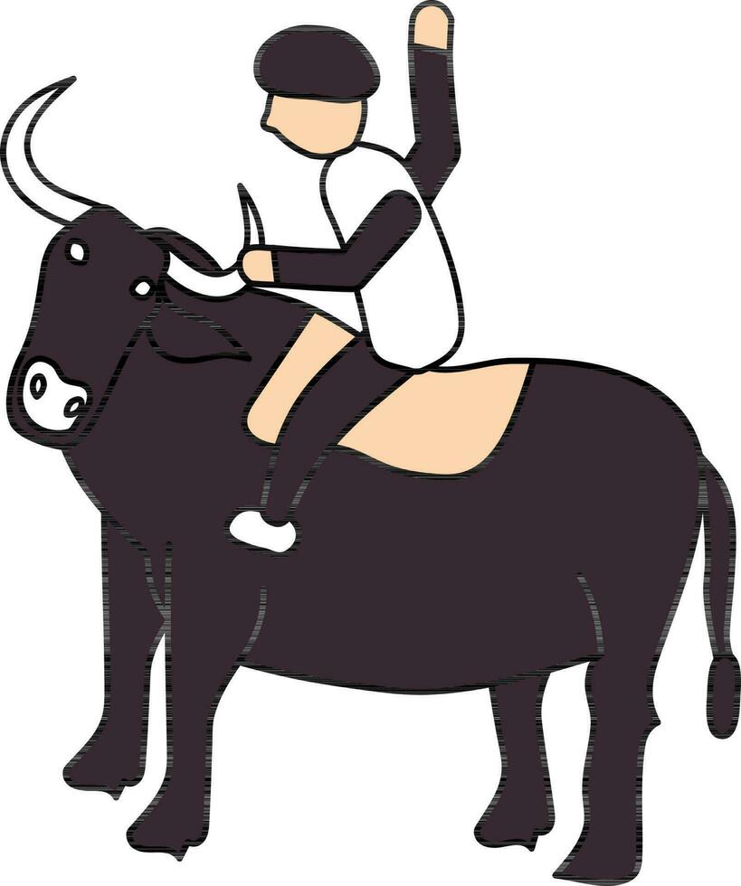 plano orzuelo hombre sentado en toro icono o símbolo. vector