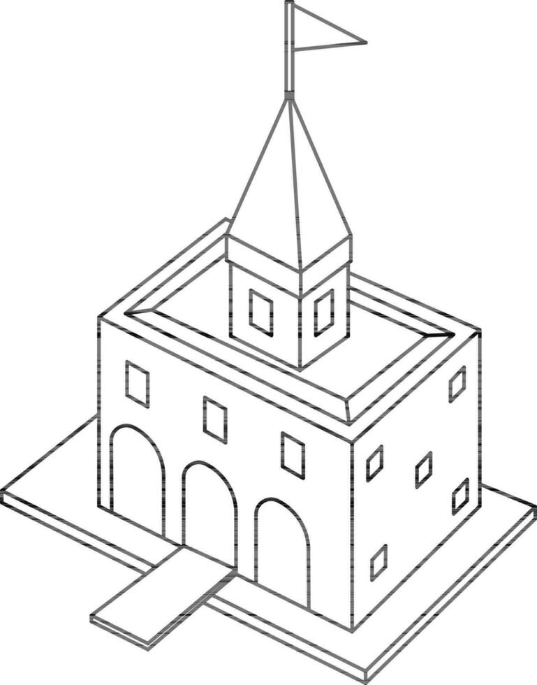 castillo parte superior icono en negro línea Arte. vector