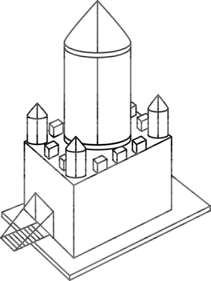 Castle Tower Icon In Black Line Art. vector