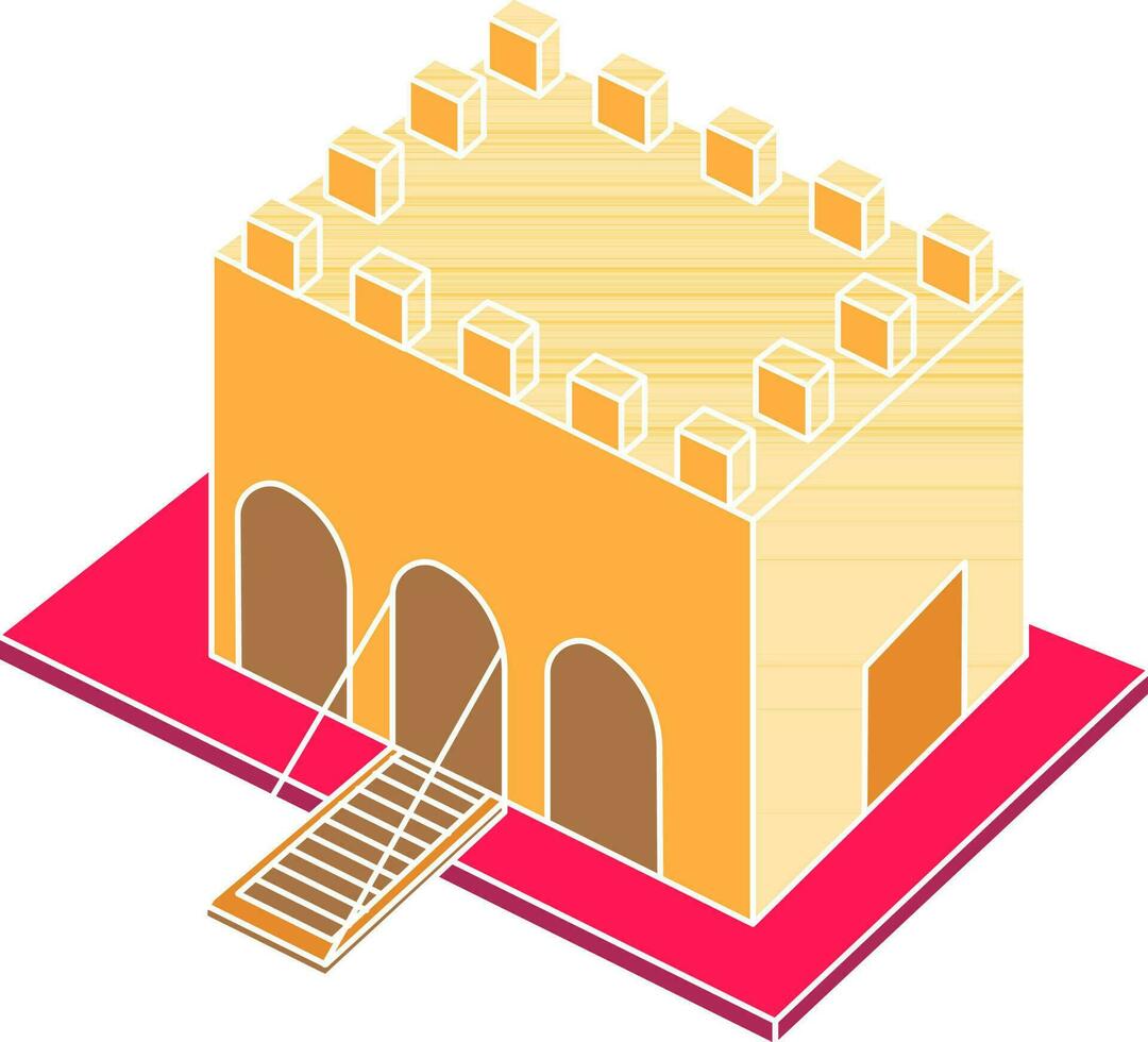 Top View Of Castle Architect Icon In Pink And Yellow Color. vector